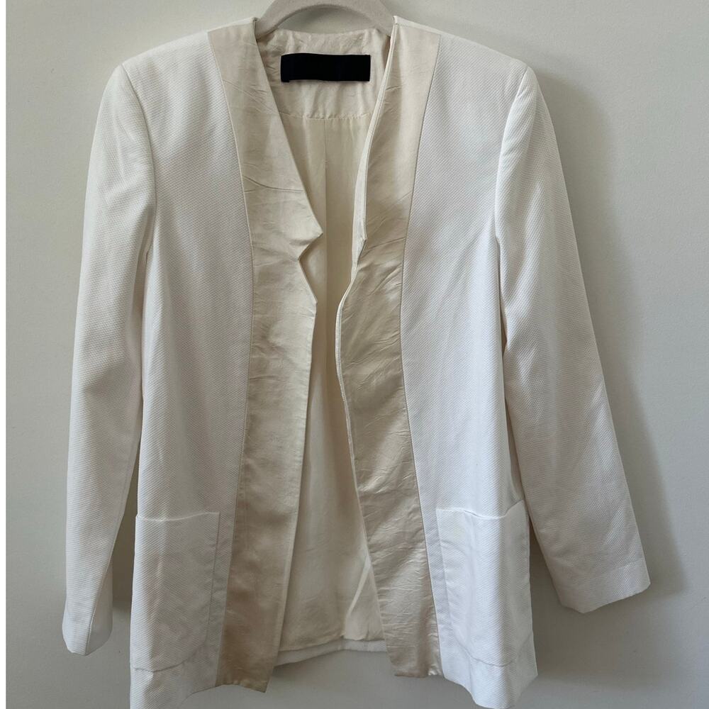 Jenni kayne Blazer Jacket Medium Beige Open Front Long Sleeves Notch Lapel